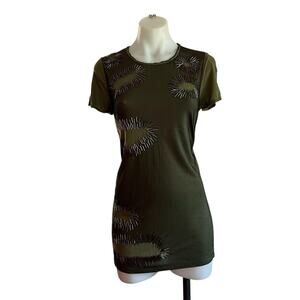 Twelve by Twelve Green Mesh and Opaque Beaded Top